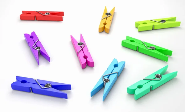 Group Colorful Plastic Clothespin White Background Illustration — Stock Photo, Image