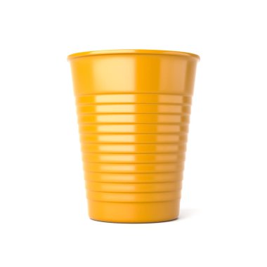 Bir turuncu plastik kap beyaz izole 3d resimde arka plan