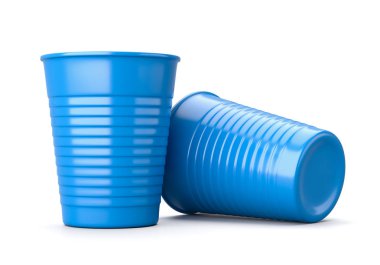 Mavi plastik kap beyaz izole 3d resimde arka plan