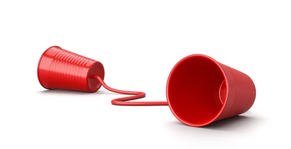 Rode Plastic Beker Telefoon Geïsoleerd Een Witte Achtergrond Illustratie Communicatieconcept — Stockfoto