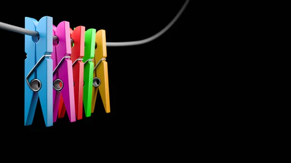 블랙에 Copyspace와 다채로운 Clothespins — 스톡 사진