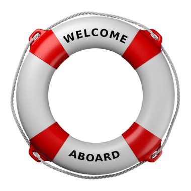 Lifebuoy metin üzerinde beyaz izole gemiye hoş geldiniz ile 3d resimde arka plan