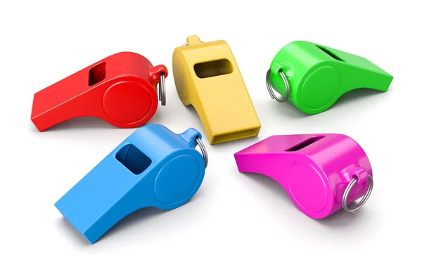 Colorful Whistles White Background Illustration — Stock Photo, Image