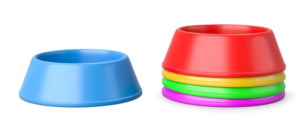 Stack Colorful Plastic Pets Bowls Isolated White Background Illustration — Stock Photo, Image