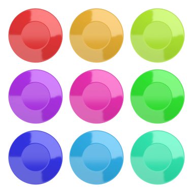 Boş renkli plaka üzerinde beyaz izole topluluğu 3d çizim, üstten görünüm arka plan