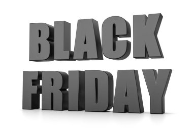 Siyah siyah Cuma 3d metin izole beyaz arka plan üzerinde 3d çizim