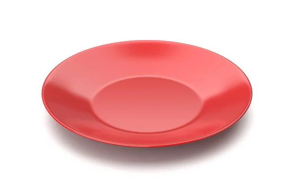 Μία Ενιαία Άδειο Πιάτο Κόκκινο Απομονωθεί Λευκό Φόντο Εικόνα — Φωτογραφία Αρχείου