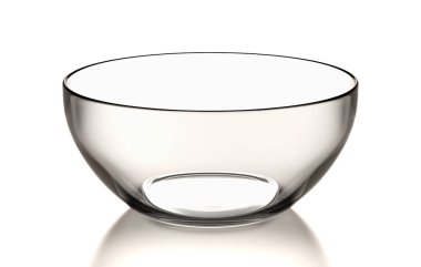 One Single Empty Transparent Glass Bowl on White Background 3D Illustration clipart