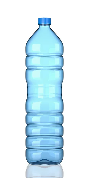 One Single Empty Transparent Blue Plastic Water Bottle White Background — Stock Photo, Image