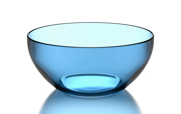 One Single Empty Transparent Blue Glass Bowl White Background Illustration — Stock Photo, Image