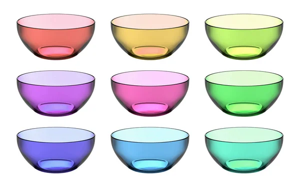 Empty Colorful Glass Bowl Collection Isolated White Background Illustration — Stock Photo, Image