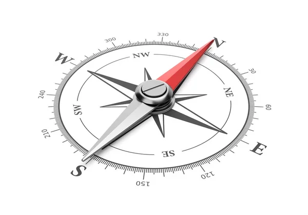 Compass Red Magnetic Needle Pointing North White Background Illustration — Stock Photo, Image