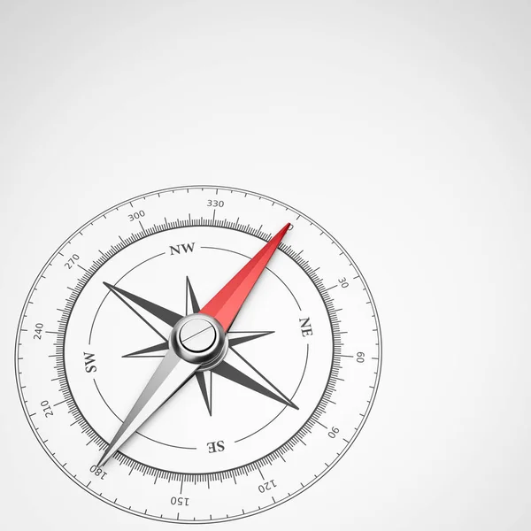 白色背景上的红色针磁性指南针3D — 图库照片