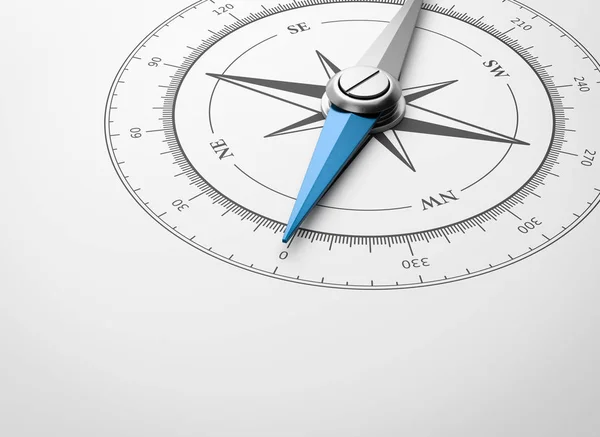 Magnetic Compass Blue Needle Copyspace White Background Closeup Illustration — Stock Photo, Image