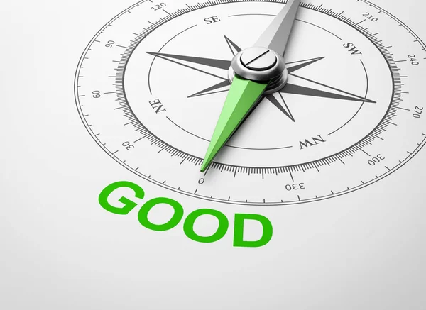 Magnetic Compass Needle Pointing Green Good Word White Background Illustration — Stock Photo, Image