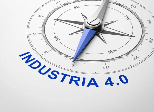 Magnetkompass Mit Nadel Zeigt Blau Industrie Italienischer Text Auf Weißem — Stockfoto
