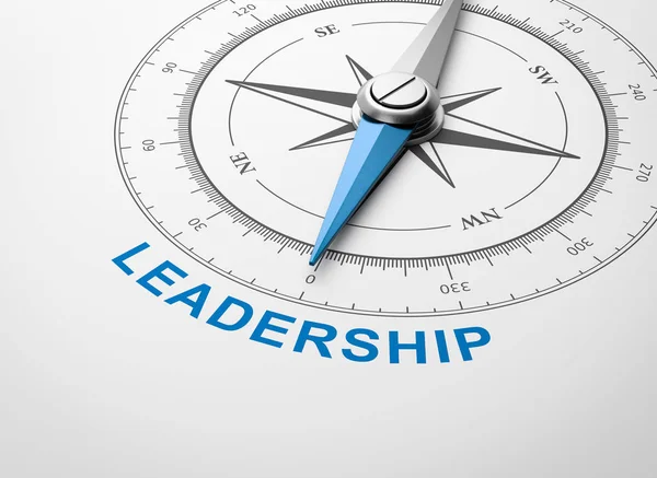 Magnetic Compass Needle Pointing Blue Leadership Word White Background Illustration — Stock Photo, Image