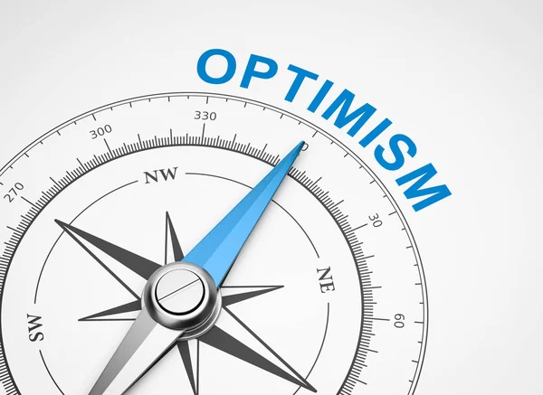 Magnetisch Kompas Met Naald Wijzen Blauwe Optimisme Word Witte Achtergrond — Stockfoto