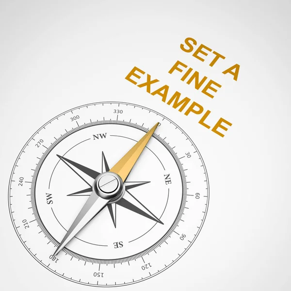 Magnetisch Kompas Met Naald Wijst Oranje Set Een Mooi Voorbeeldtekst — Stockfoto
