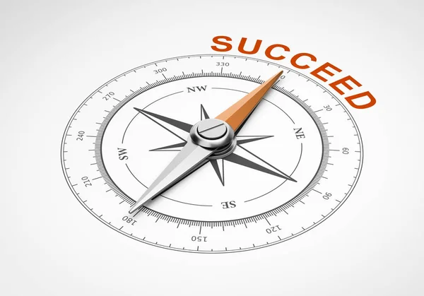 Magnetic Compass Needle Pointing Orange Succeed Word White Background Illustration — Stock Photo, Image