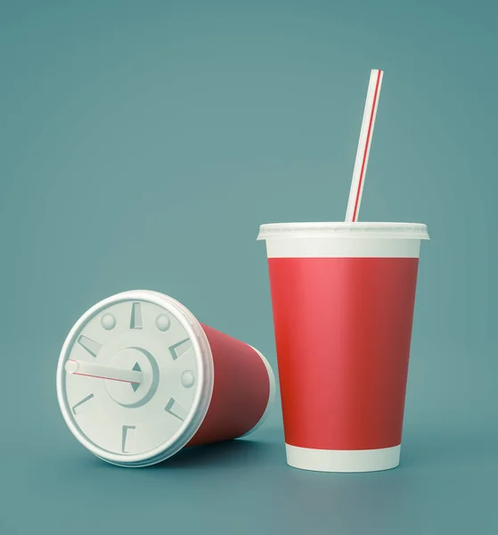 Rode fastfood drinken Cups met rietje — Stockfoto