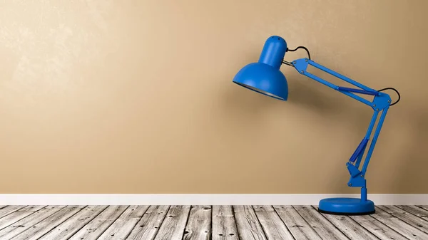 Blue Desk Lamp on Wooden Floor in the Room — Stock Photo, Image