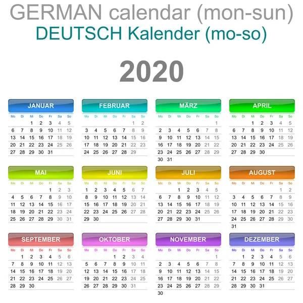 Calendarul 2020 Limba germană de luni până duminică — Fotografie, imagine de stoc
