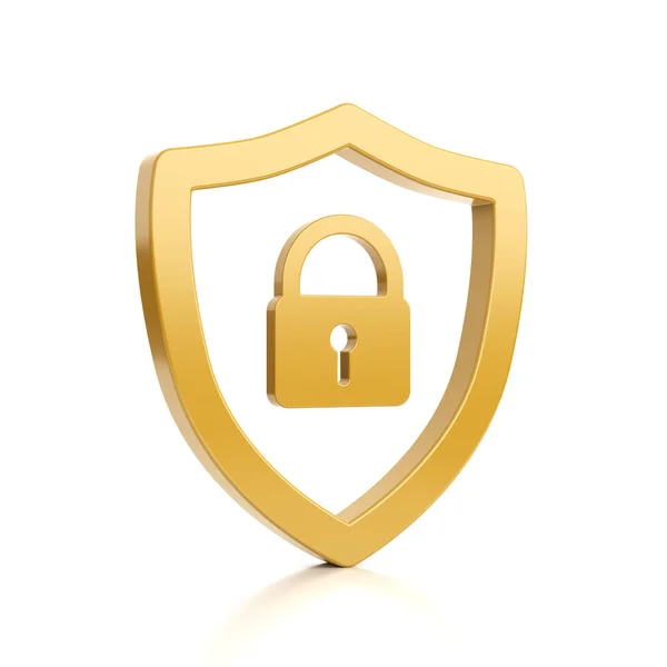 Yellow Outline Shield Shape with Padlock on White — Stockfoto