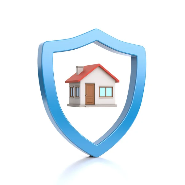 Blauwe omtrek schild vorm bescherming van het huis — Stockfoto