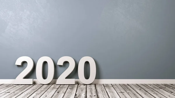 2020 Număr text pe podea de lemn împotriva peretelui — Fotografie, imagine de stoc