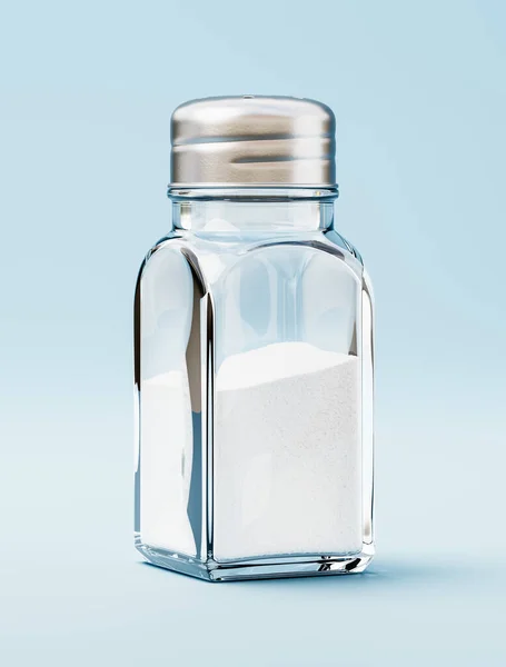 Sůl v solném třepačce na modrém pozadí — Stock fotografie