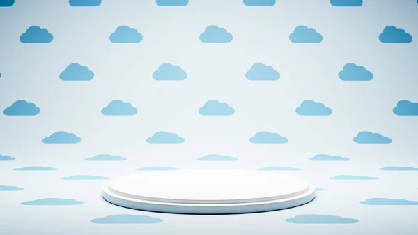 Prázdná bílá platforma na pozadí vzorku obrazce oblaku — Stock fotografie