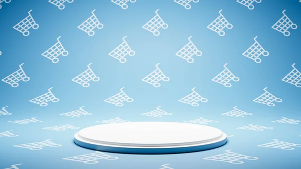 Empty White Platform on Shopping Cart Shape Pattern Studio Background — Stock Photo, Image