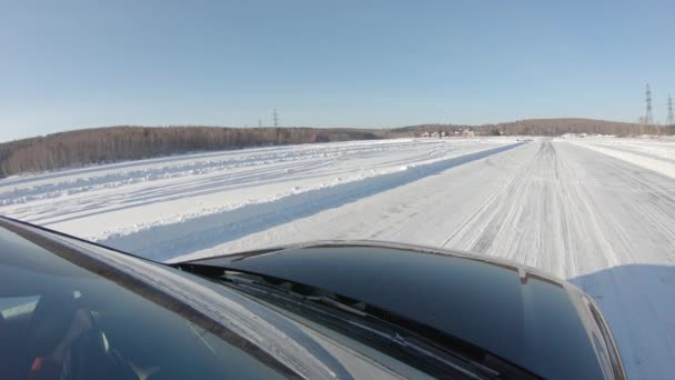 Prores Car Drifts Rides Ice Landscape — Stock Video