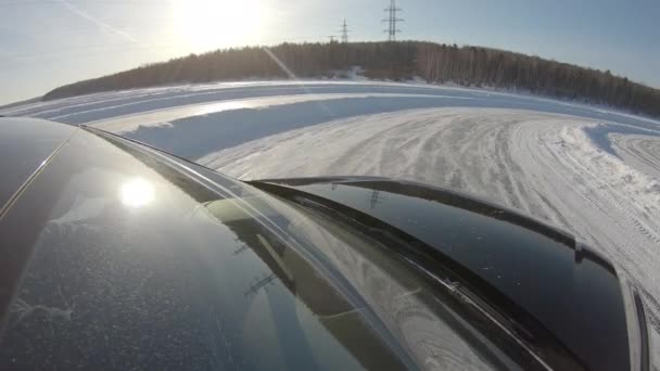 Prores Car Drifts Rides Ice Landscape — Stock Video