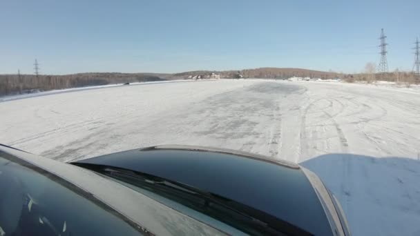 Prores Car Drifts Rides Ice Landscape — Stock Video