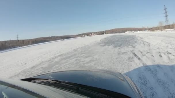 Prores Deriva Del Coche Cabalga Sobre Hielo Paisaje — Vídeos de Stock