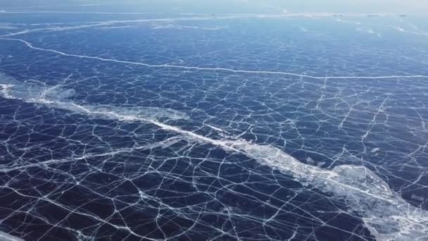 Cracks Ghiaccio Vista Aerea Inverno Siberia Lago Baikal — Video Stock