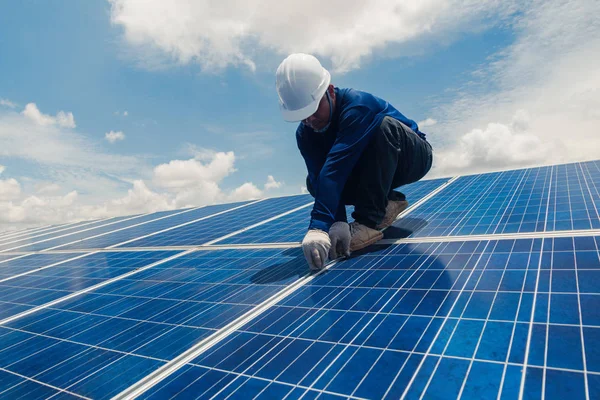 engineer team working on replacement solar panel in solar power plant;engineer and electrician team swapping and install solar panel ; electrician team checking hot spot on break pane