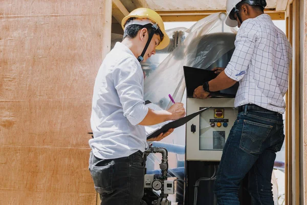 Ingeniero Proyecto Ingeniero Técnico Que Trabaja Sitio Construcción Ingeniero Sitio — Foto de Stock