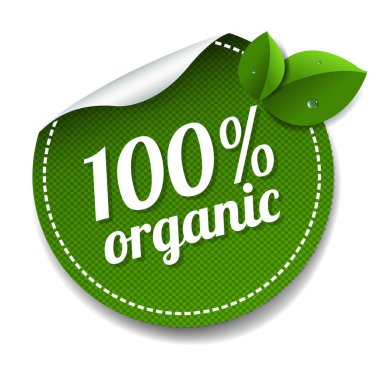 % 100 Organik Ürün Etiketi Beyaz Arkaplan Gradyan Örgü, Vektör İllüstrasyonu