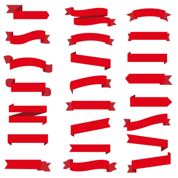 Red Ribbon Set Isolierter Weißer Hintergrund Mit Gradientennetz Vektorillustration — Stockvektor