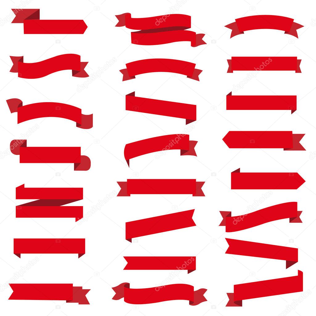 Red Ribbon Set InIsolated White Background With Gradient Mesh, Vector Illustration