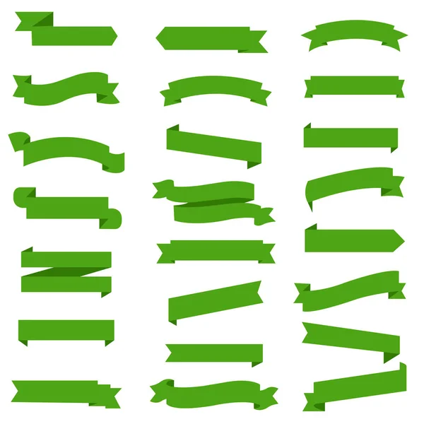 Groene Linten Set Geïsoleerde Witte Achtergrond Vectorillustratie — Stockvector