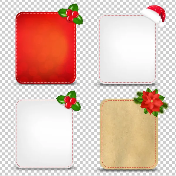 Christmas Banners Set Holly Berry Transparent Background Gradient Mesh Vector — Stock Vector