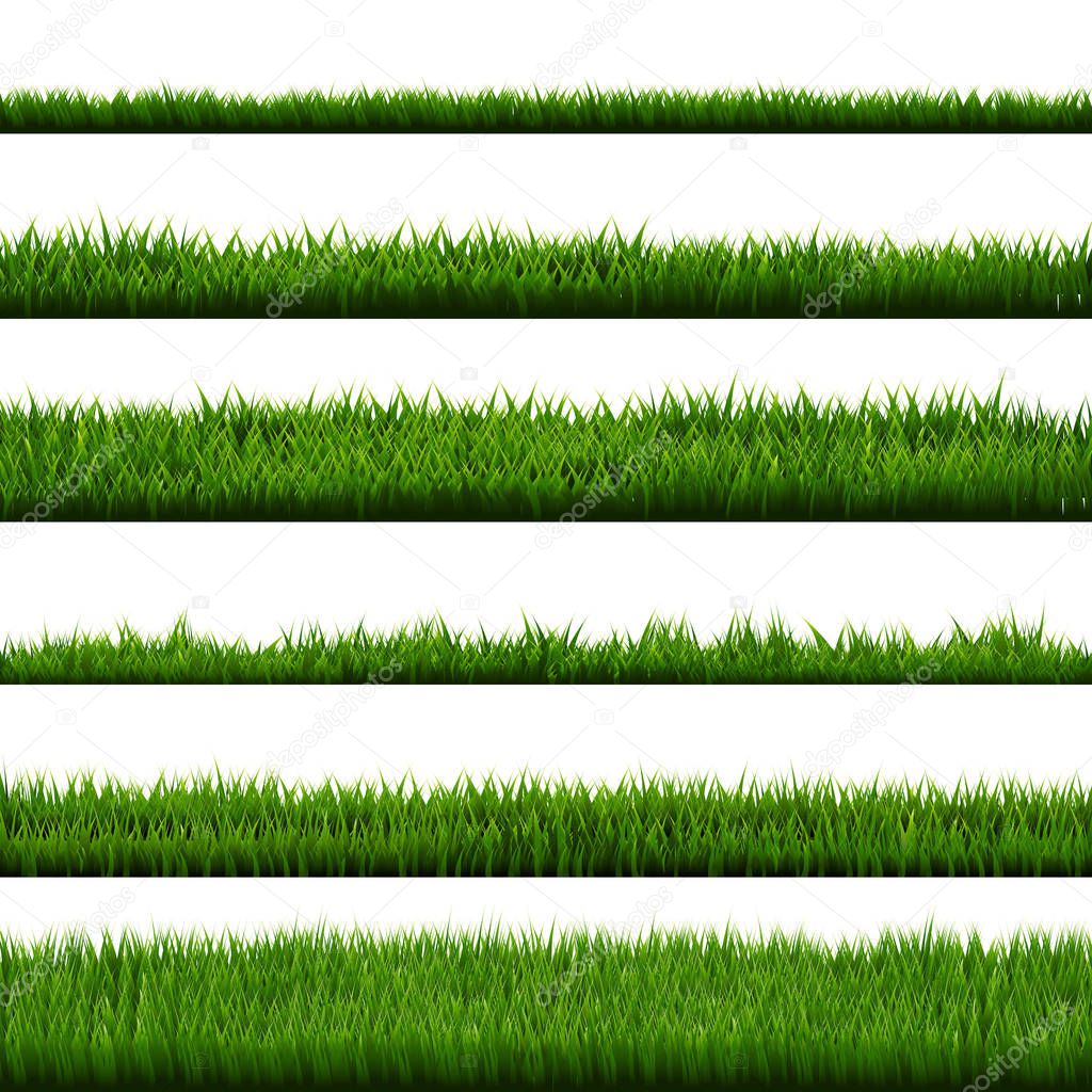 Green Grass Border Big Collection, Vector Illustration