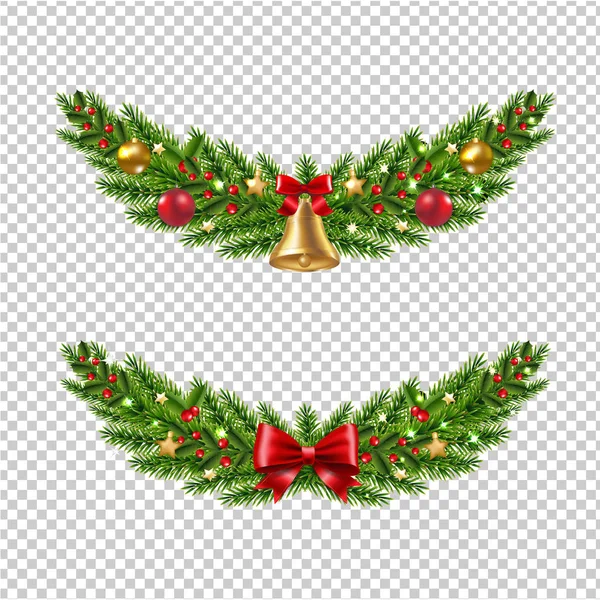 Christmas Garland Set Transparent Bakgrund Med Gradient Mesh Vektor Illustration — Stock vektor