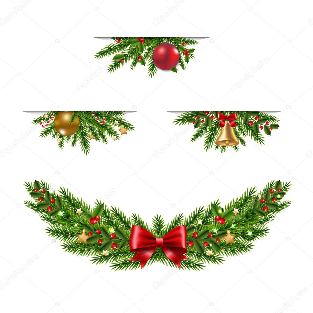 Christmas Garland Collection White Background With Gradient Mesh, Vector Illustration