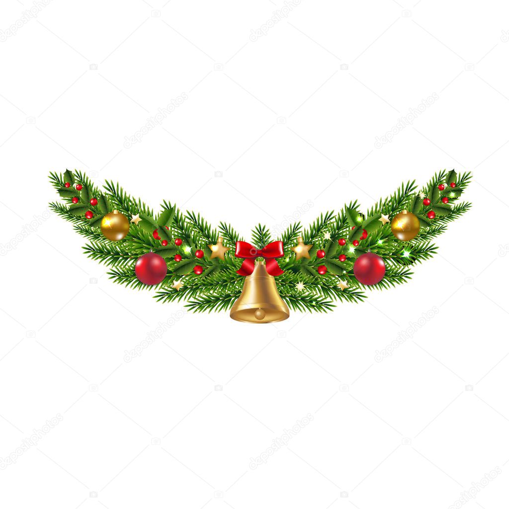 Christmas Garland Isolated With Gradient Mesh, Vector Illustration