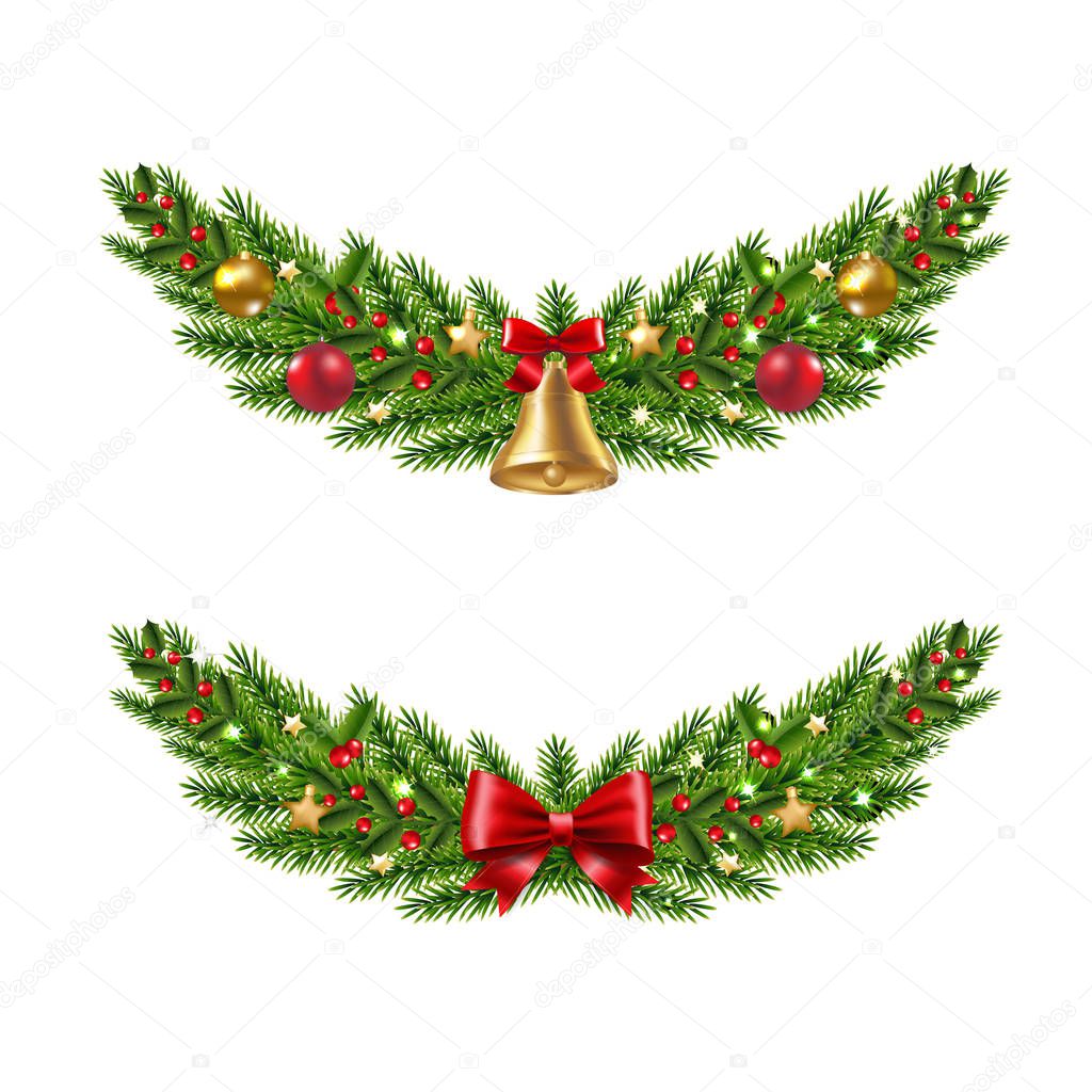 Christmas Garland Set White Background With Gradient Mesh, Vector Illustration